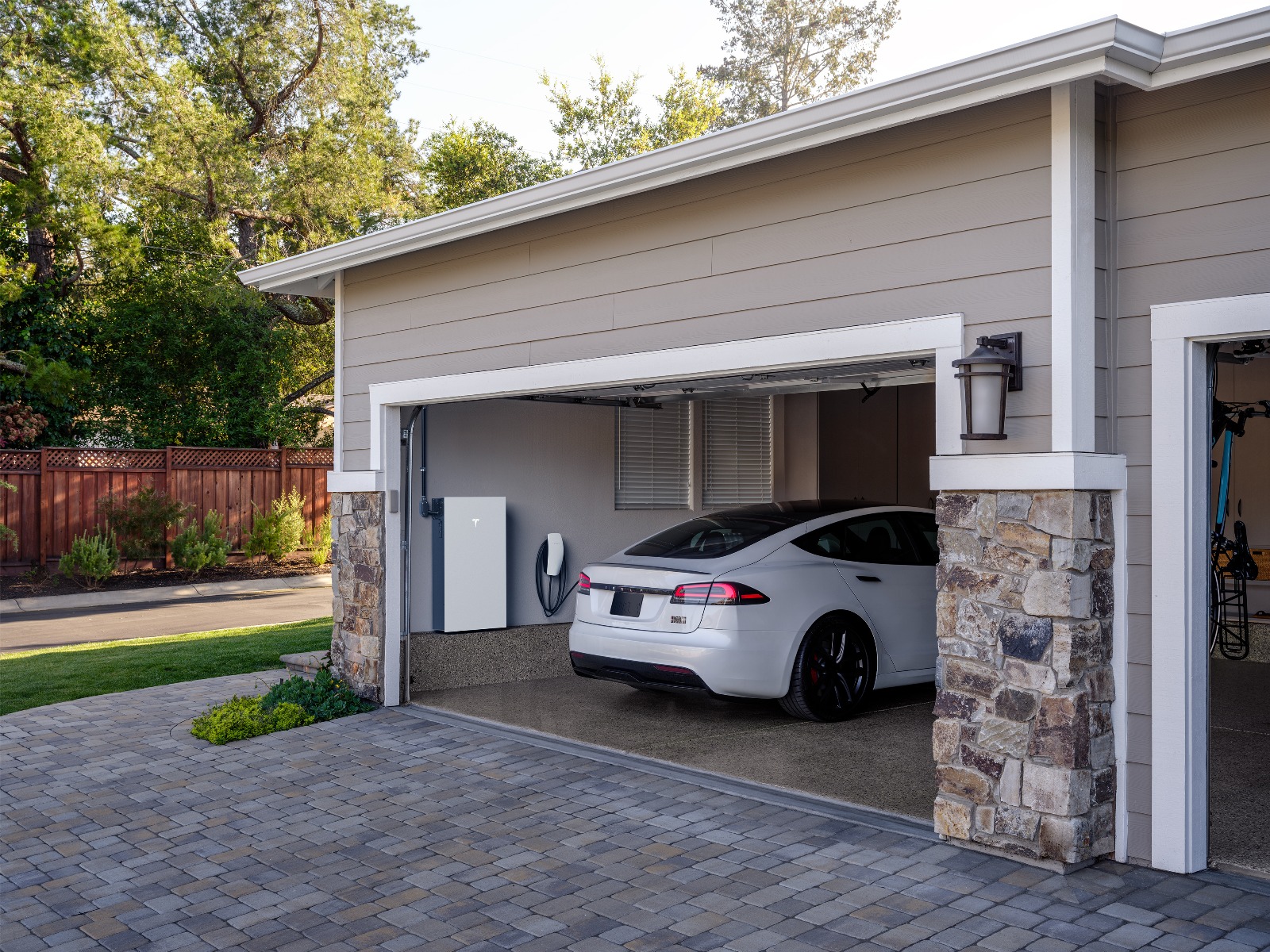 Tesla in garage
