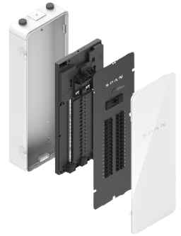 SPAN Smart Panel opened showing internal circuit breaker configuration and intelligent energy management system
